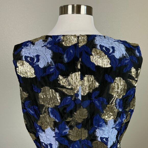 Badgley Mischka Metallic Floral Print A-Line Cocktail Dress Blue Multi Size 12 - Picture 9 of 13